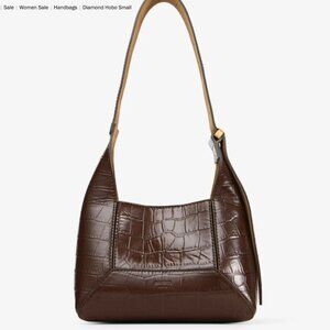 Chocolate Croc Embossed Calf Leather Shoulder Bag
